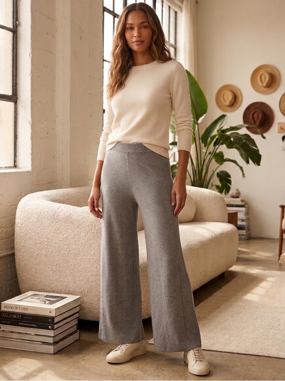 House of Harlow 1960 Gray Wide-Leg Knit Lounge Pants XL EUC